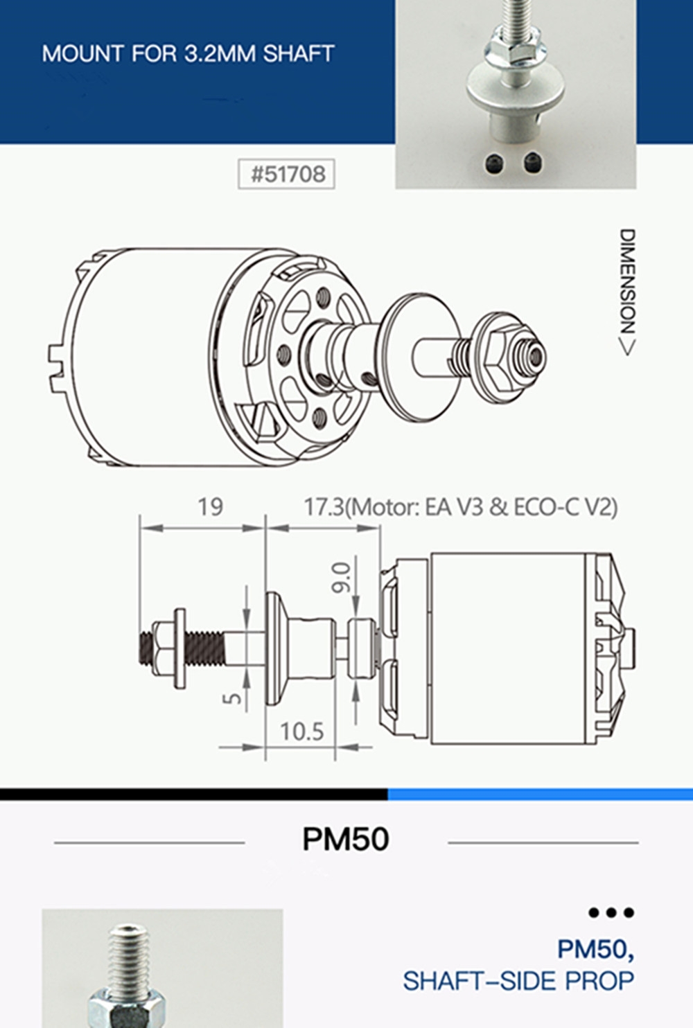 Dualsky PM32/PM32s/PM50/PM60/PM80 EA ECO Shaft-side Brushless Motor Prop Holder Prop Mount