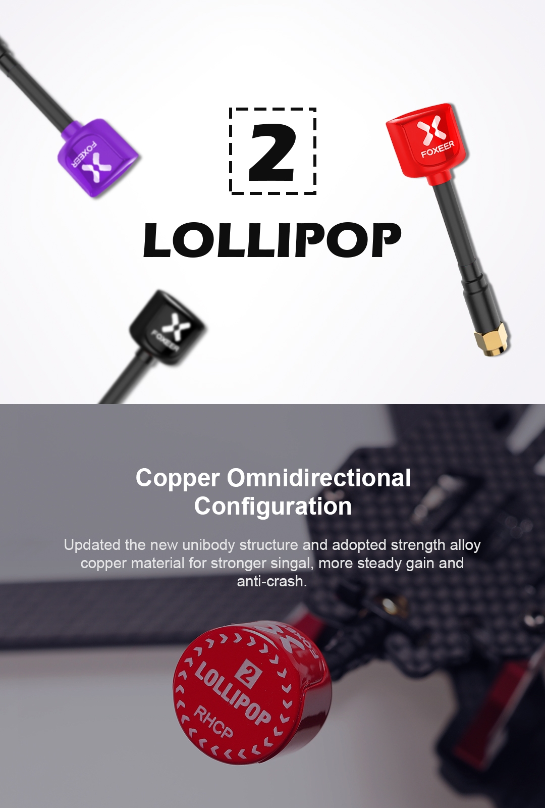 Foxeer Lollipop 2 RHCP SMA/RP-SMA 5.8G 2.5dBi Super Mini Antenna For FPV Racing Drone