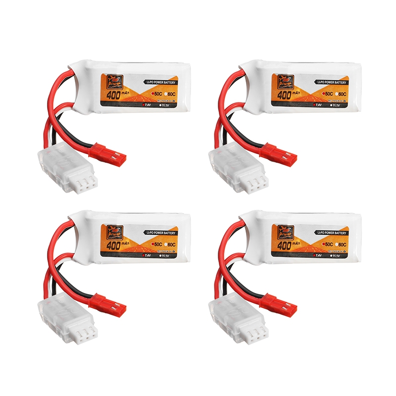 4Pcs ZOP Power 7.4V 400mAh 2S 50C Lipo Battery JST Plug For Eachine Aurora 68 Fatbee FB90