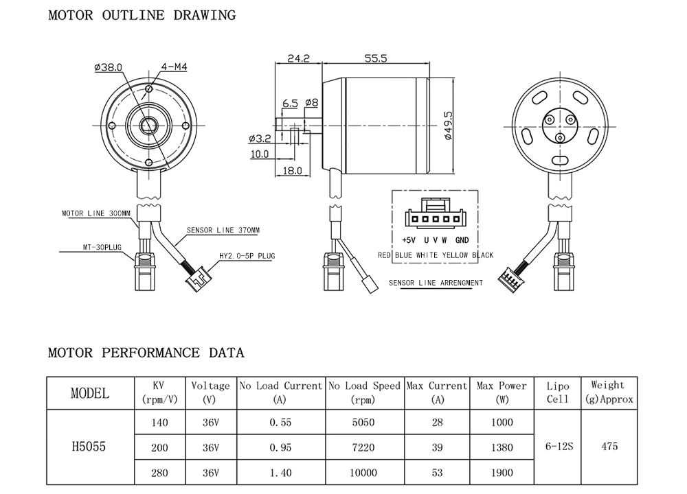 H5055 280KV Brushless Motor For Electric Scooter Skate Board DIY Kit