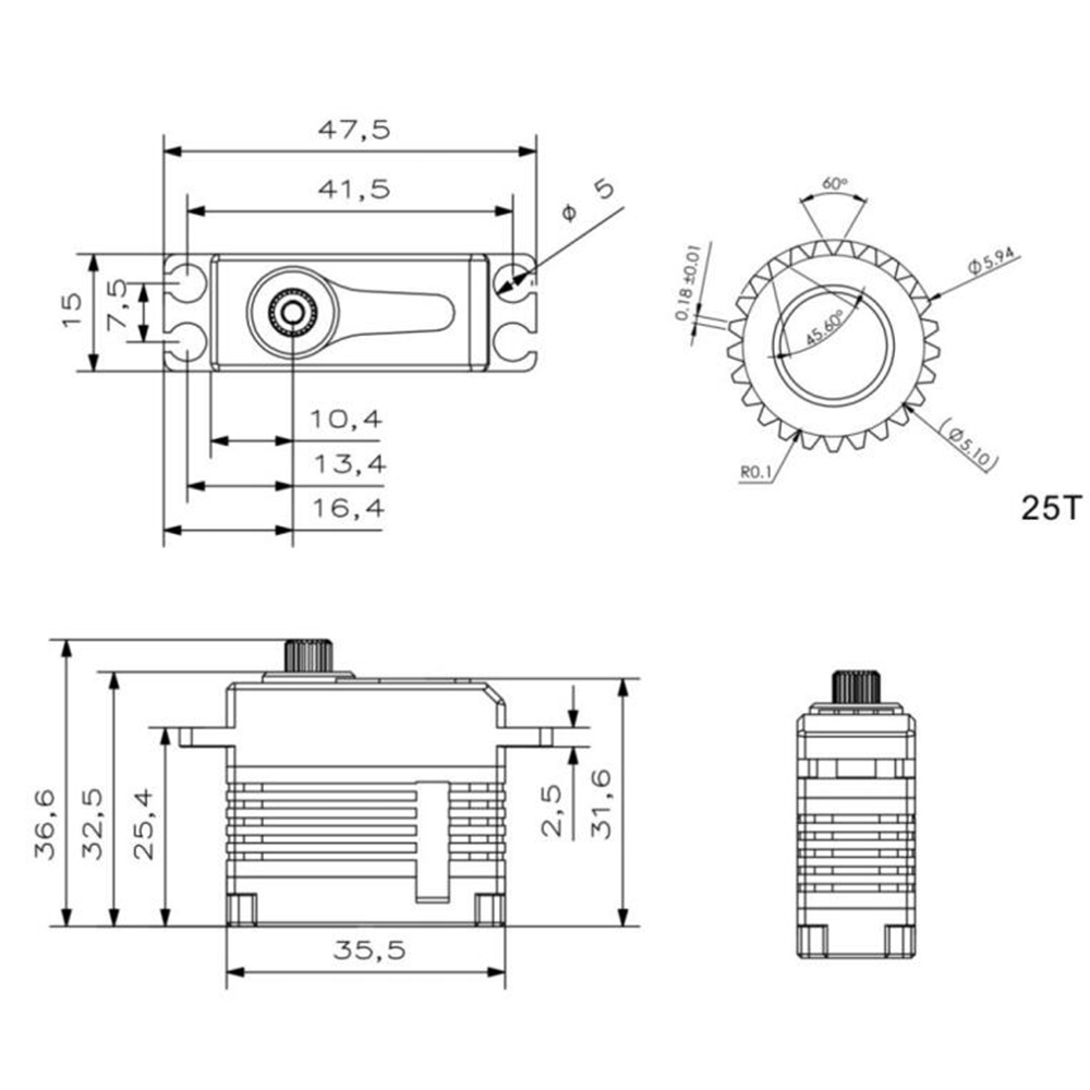 KST A15-2212 22KG Coreless High Torque Metal Gear Digital Servo For RC Models