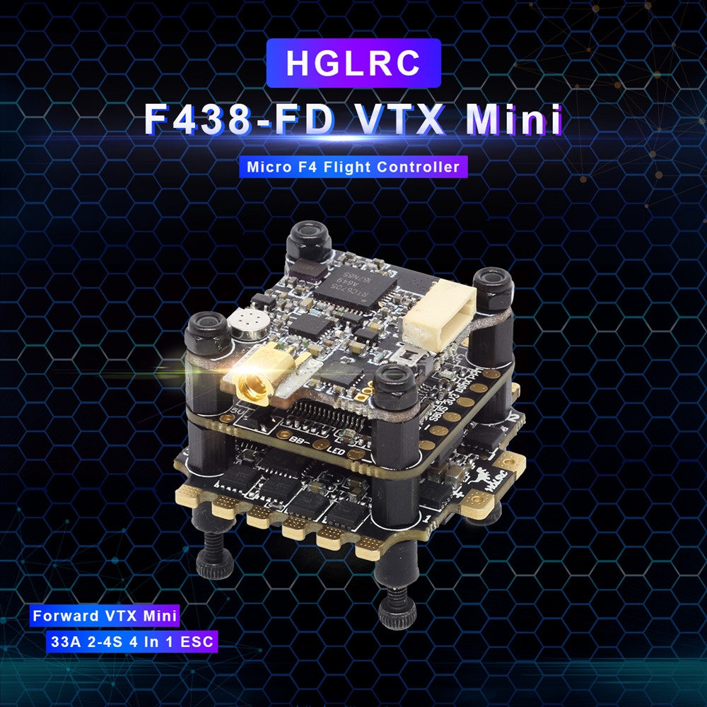 HGLRC XJB F438-Forward VTX Mini 20x20mm Stack F4 V2 Flight Controller & 33A BL_S ESC & 25/100/200/350mW VTX