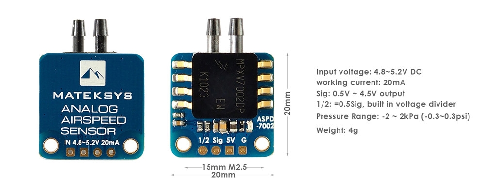 Matek Systems Analog Airspeed Sensor ASPD-7002 Flight Controller for RC Airplane FIxed Wing