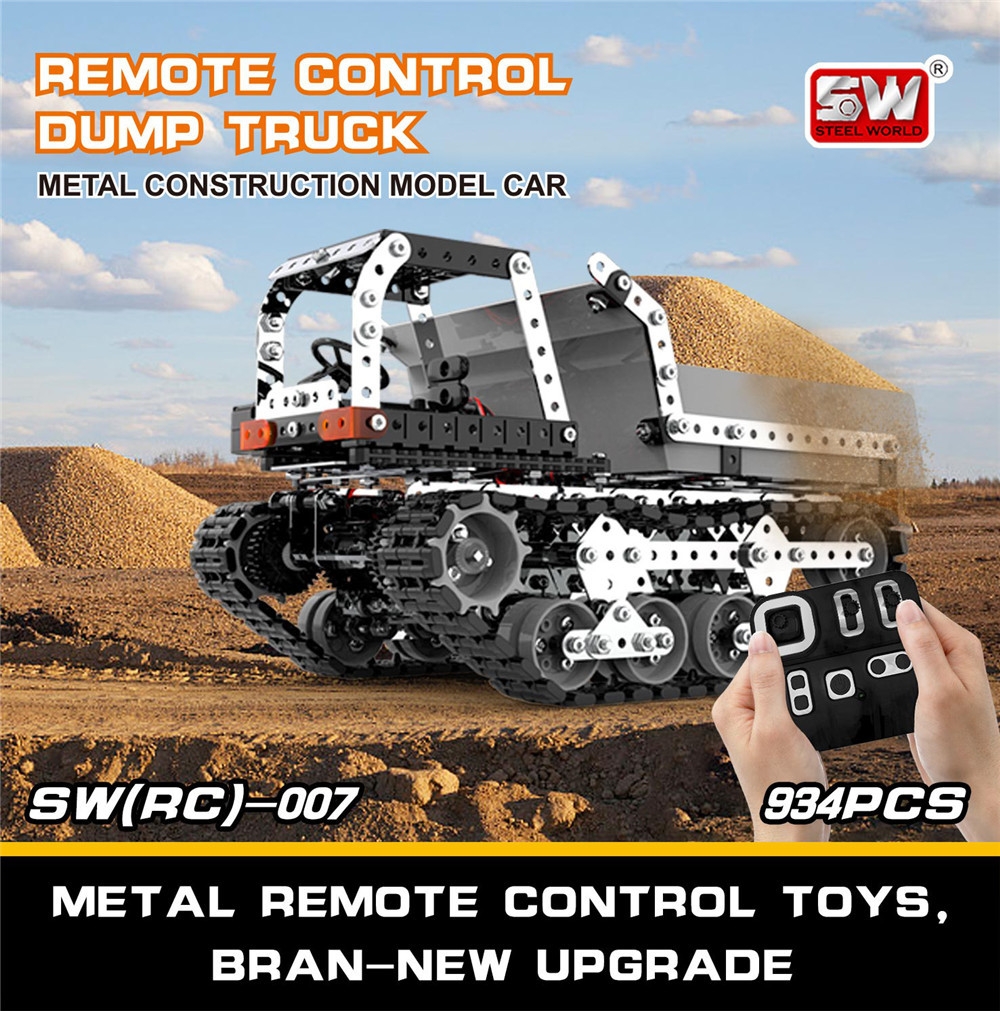 SWRC 007 934PCS 2.4G 10CH Stainless Steel DIY RC Car Dump Truck Construction Model Vehicles