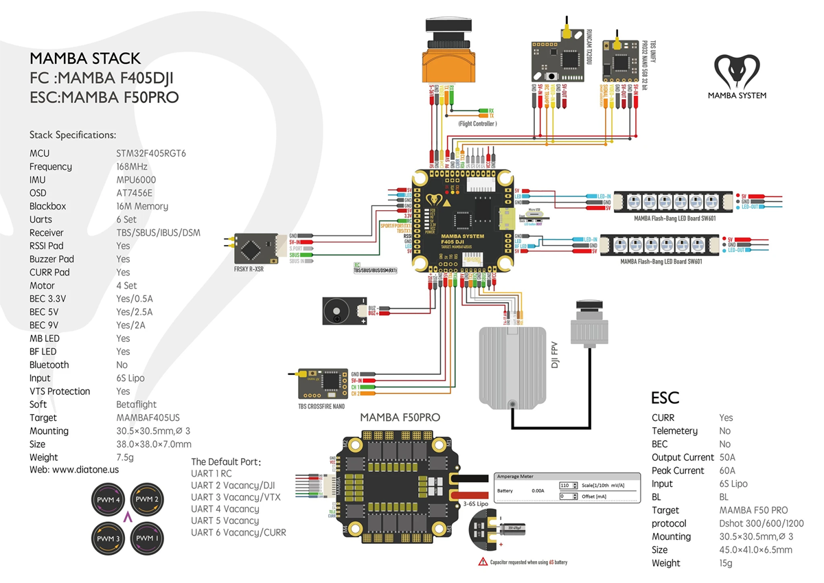 MAMBA STACK F405 DJI F50PRO 50A 3-6S BL32 HV ESC Dshot 300/600/1200 Flytower FPV Combo For FPV Racing RC Drone