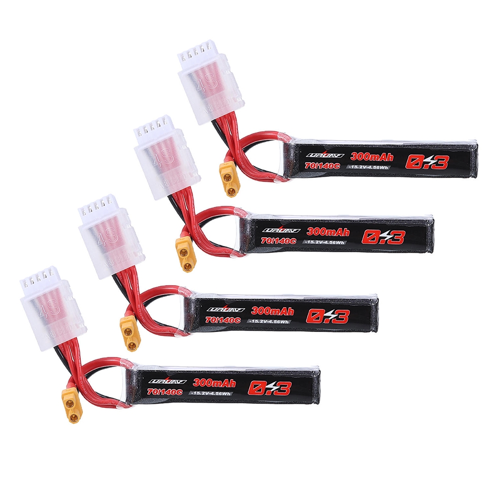 4Pcs URUAV 15.2V 300mAh 70C/140C 4S Lipo Battery XT30 Plug for RC FPV Racing Drone