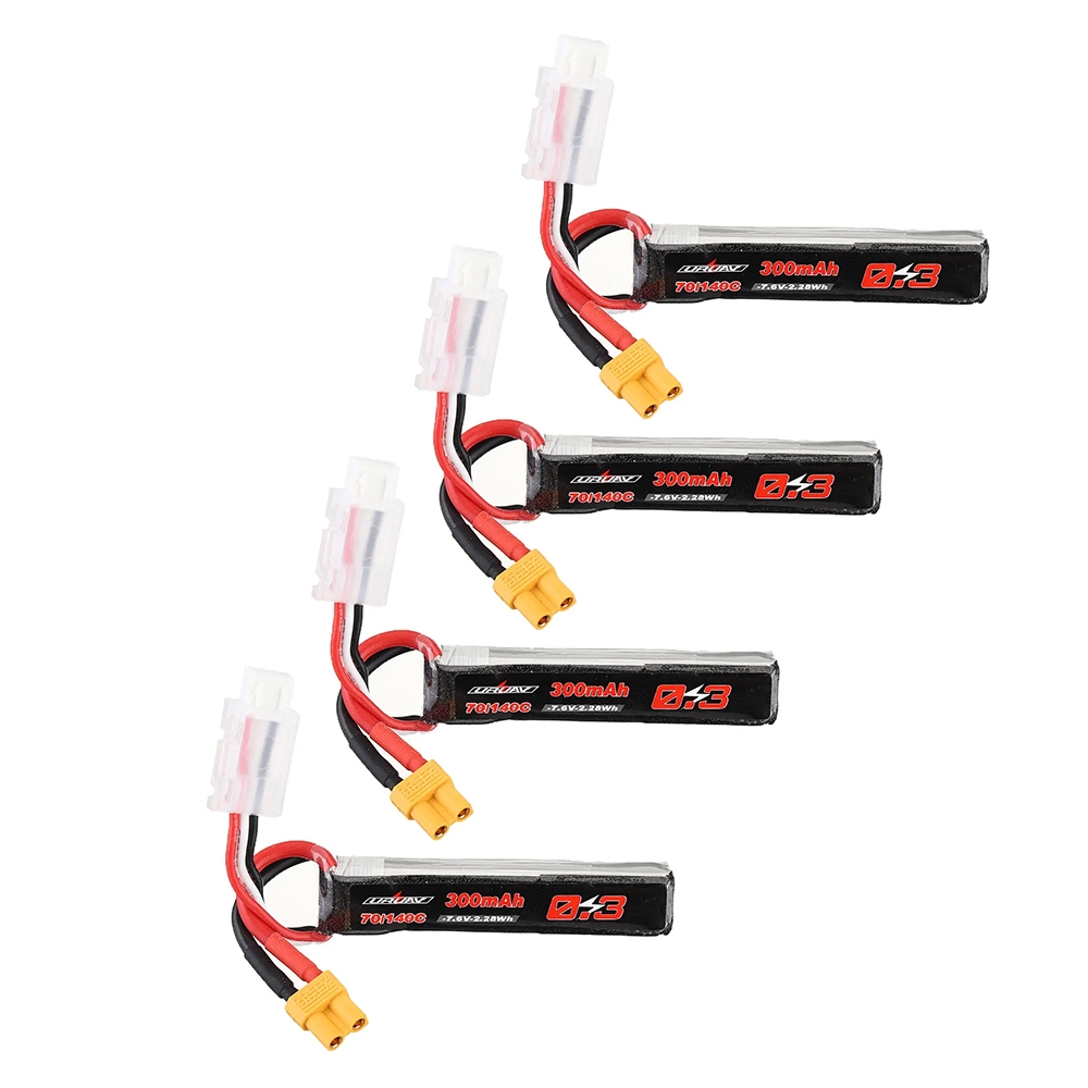 4Pcs URUAV 7.6V 300mAh 70C/140C 2S Lipo Battery XT30 Plug for RC Drone