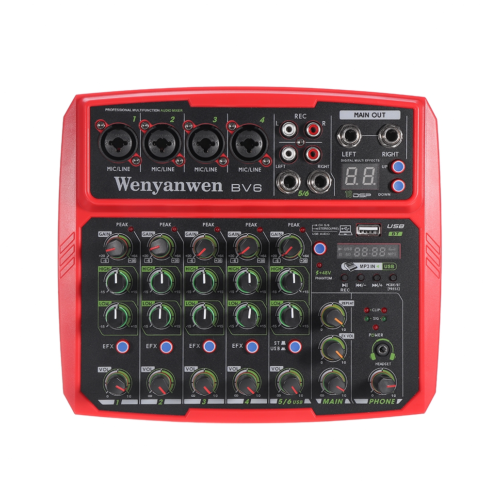 WENYANWEN Mini 4 Channel 16 DSP Effect USB Delay and Repeat Efferts Audio Mixer Console With Bluetooth