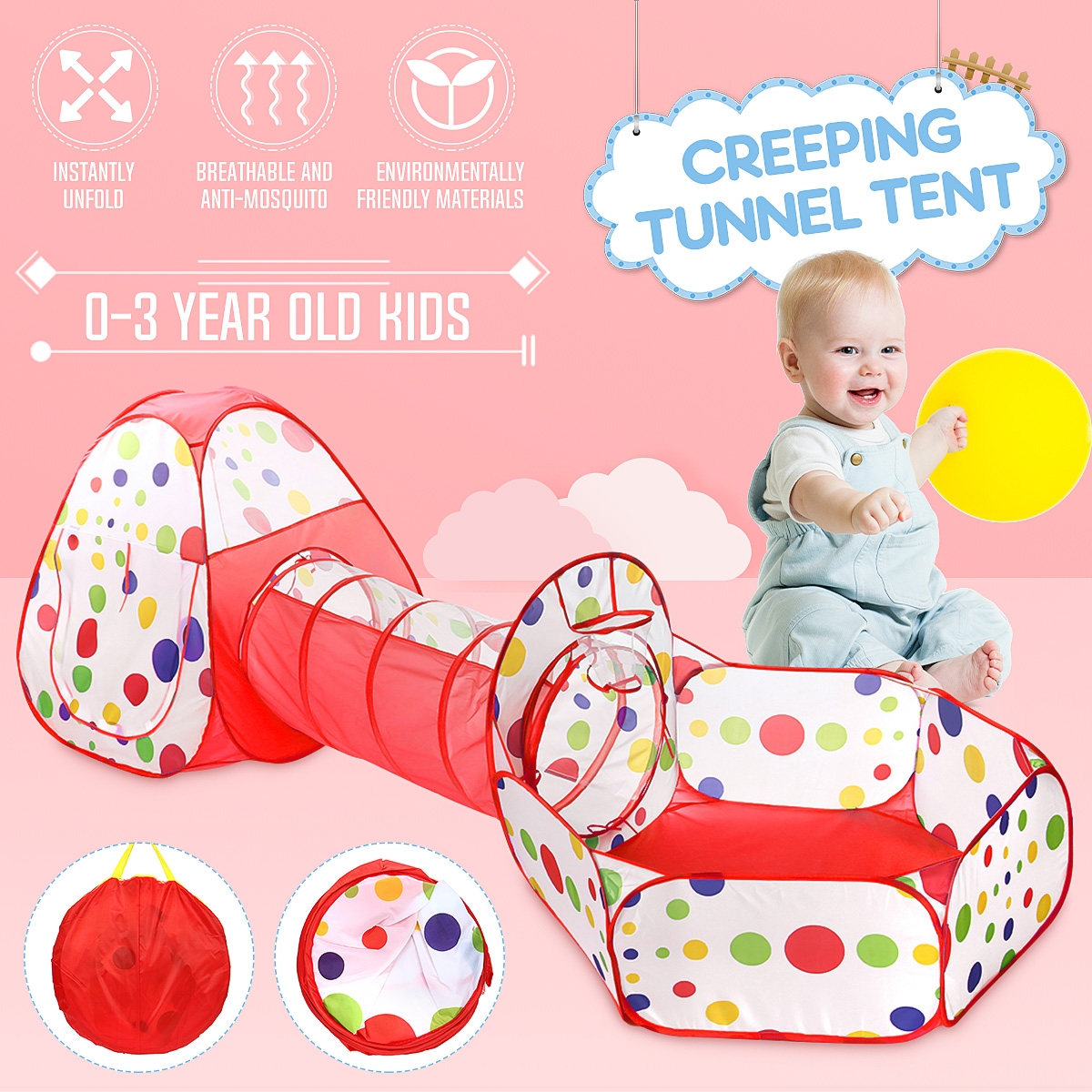 Baby Creeping Tunnel Tent Play Game Toys for 0-3 Year Old Kids Perfect Gift