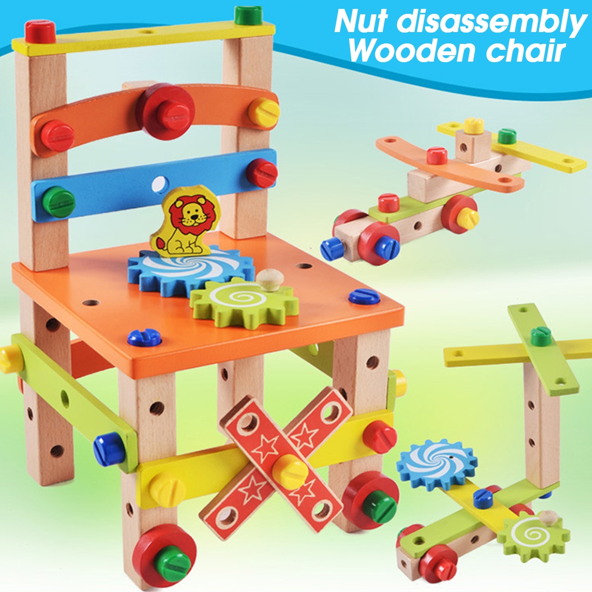 DIY Creative Toy Multi-function Nut Disassembly Combination Toy Wooden Chair