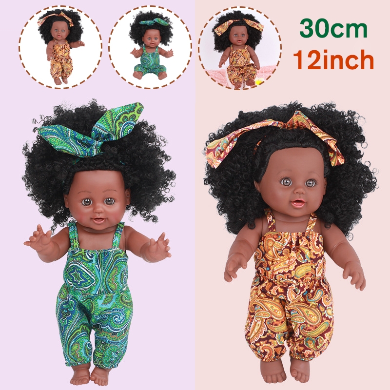 30CM 12 Inch Cute Soft Silicone Lifelike Realistic Arms Legs Moveable Reborn African Baby Doll