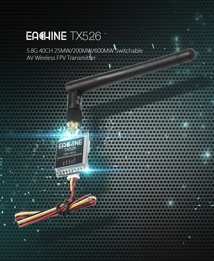 Eachine TX526 5.8G 40CH 25MW/200MW/600MW Switchable AV Wireless FPV Transmitter RP-SMA Female 