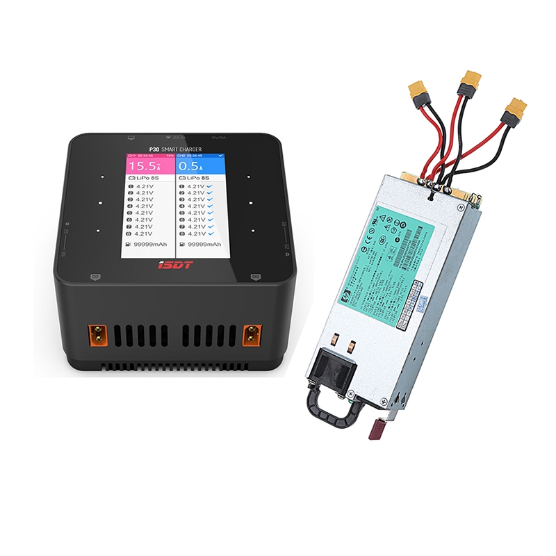 ISDT P30 1000WX2 30AX2 Dual Port 8S Battery Charger Discharger With DPS-1200FBA 1200W 100A Switching Power Supply