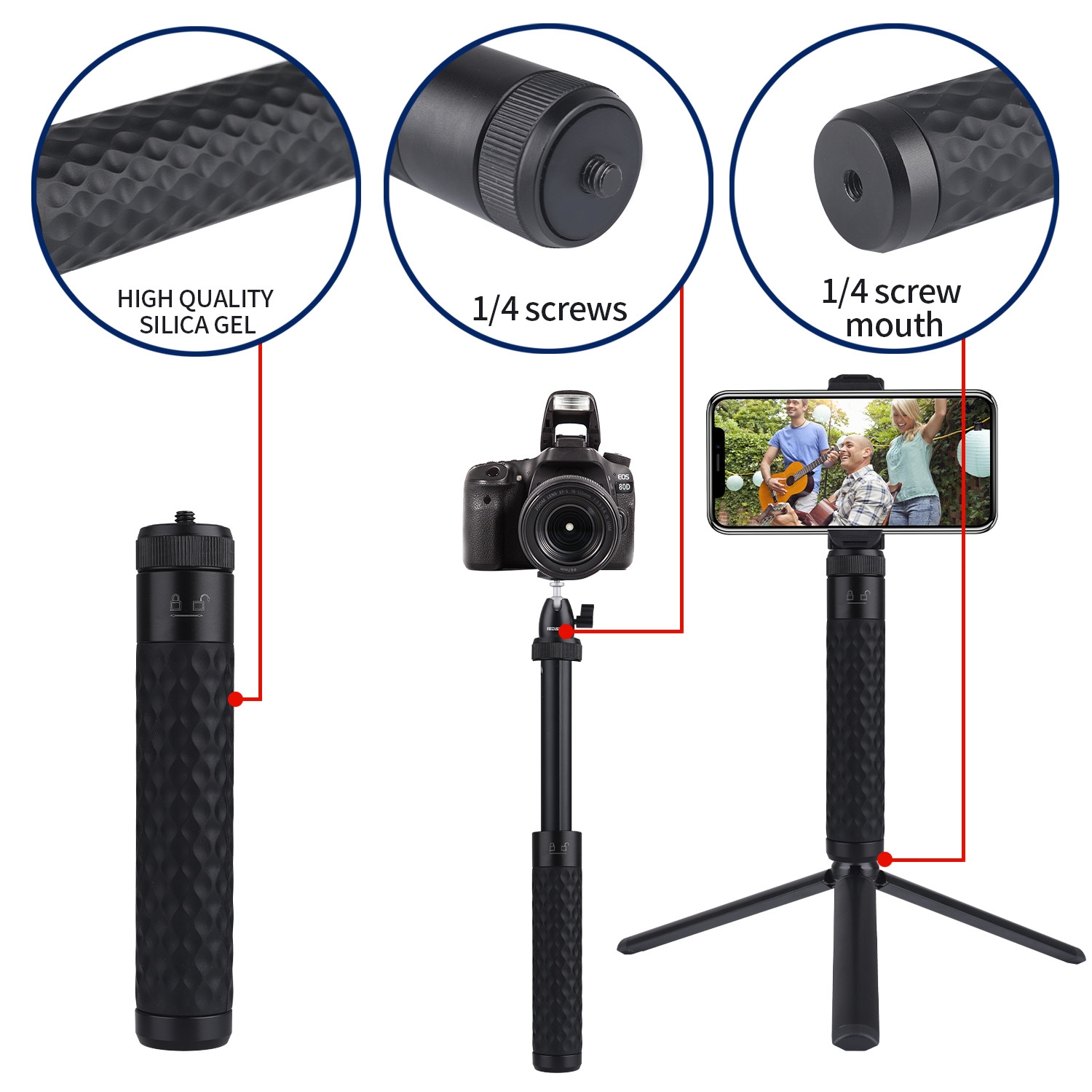 LEDISTAR Extension Rod Selfie Stick 15.7cm-57.2cm for GoPro Tripod Gimbals Smartphone Action Cameras