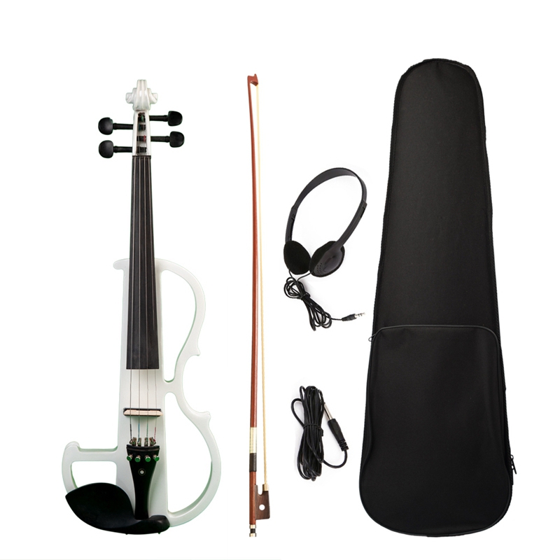 NAOMI Full Size 4/4 Solid Wood Electronic Silent Violin with Ebony Fittings, Carrying Case, Audio Earphone, Cable, Bow