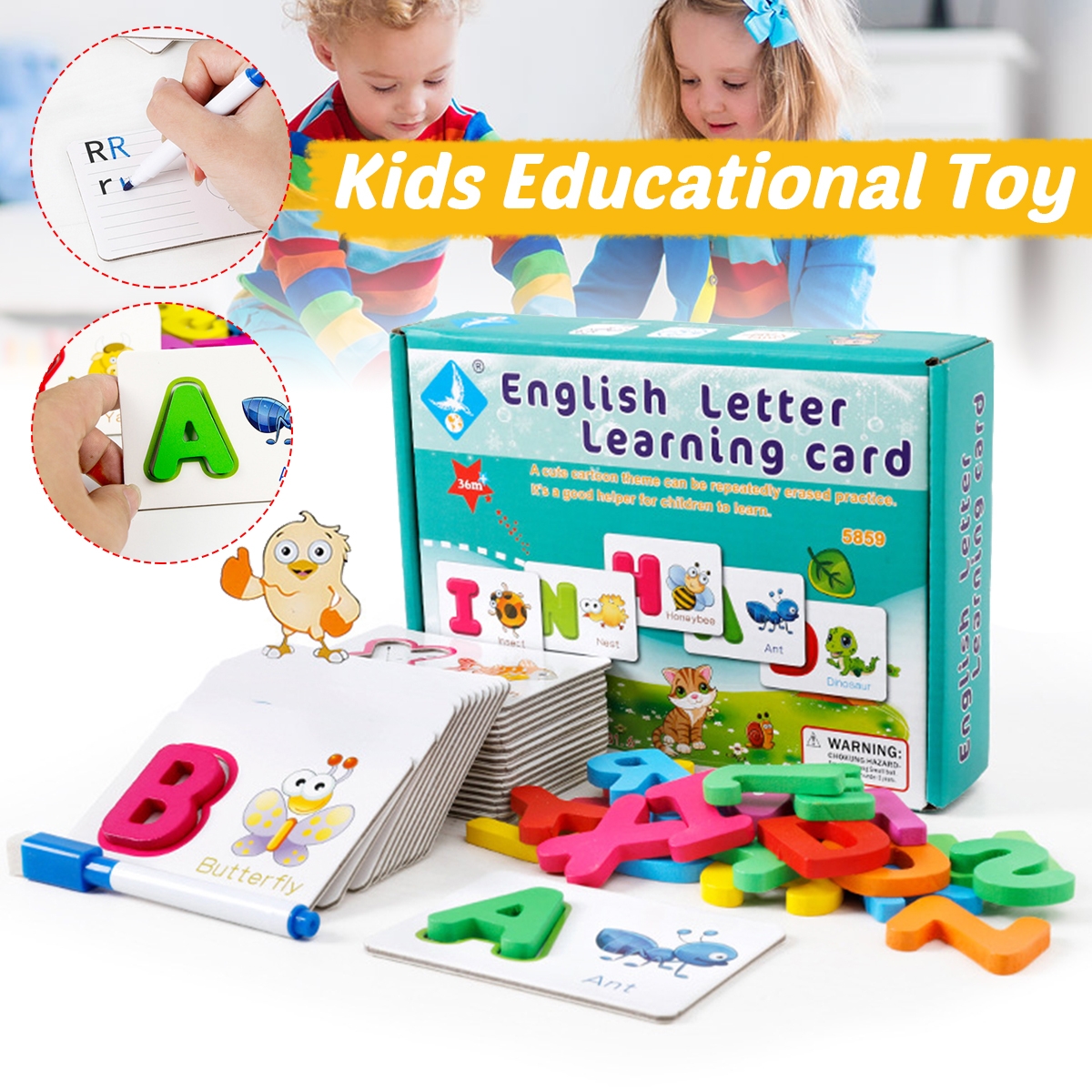 Puzzle Alphabet Spelling English Letters Animal Cards Educational Learning Toy for Kids Gift