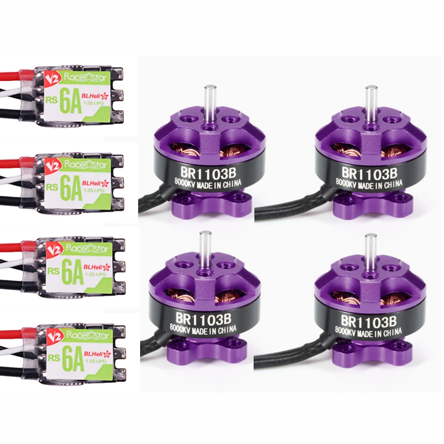 4X Racerstar Racing Edition 1103 BR1103B 8000KV Motor Purple + RS6A V2 BB2 Blheli_S 6A ESC Dshot600